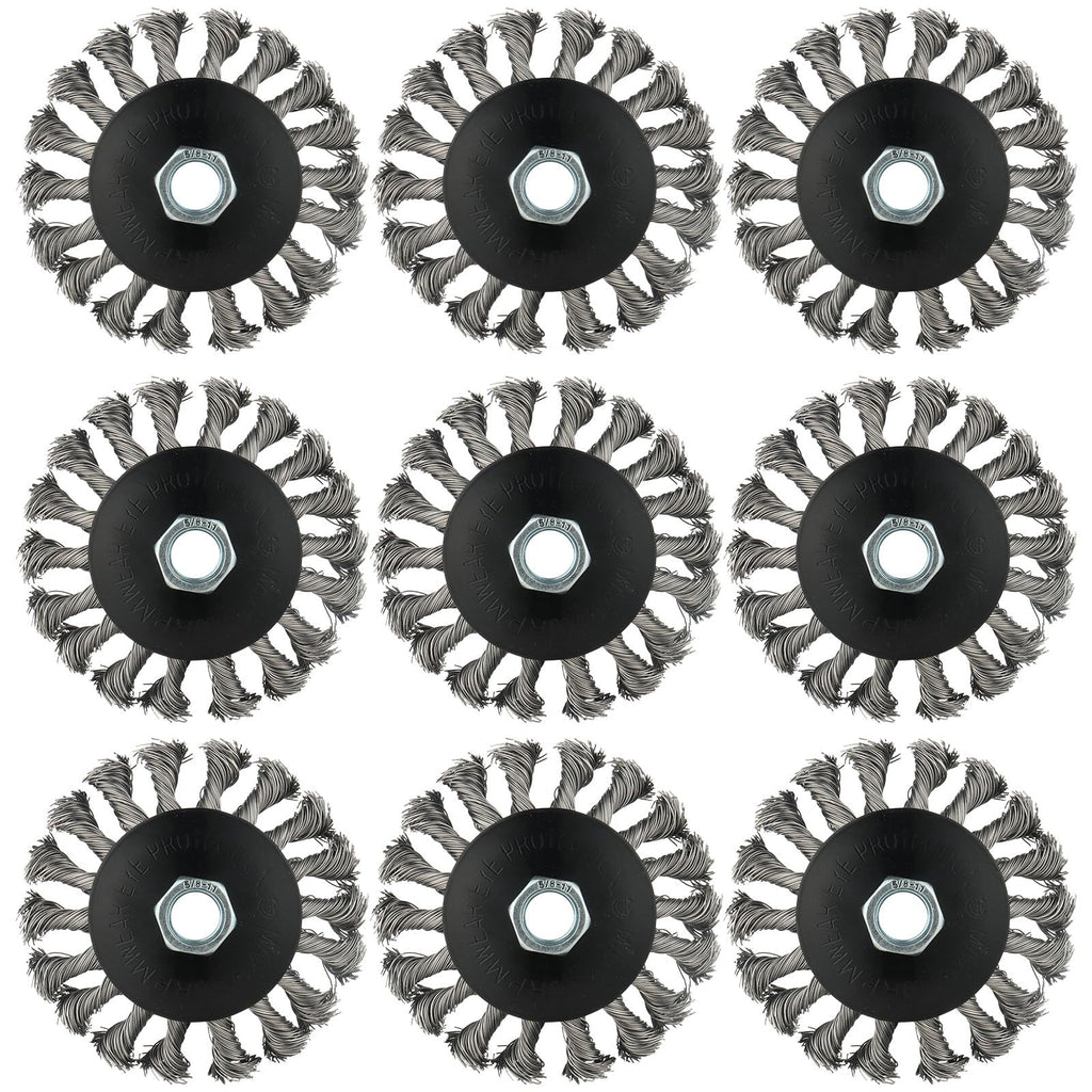 9 Pack 4 Inch Wire Wheel for 4 1/2 Angle Grinder, with 5/8" Thread Arbor