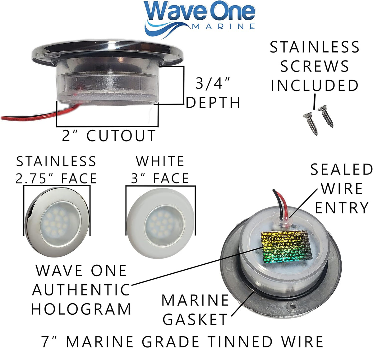 Wave One Marine Flush Mount 3" RGBW Internal Driver LED Courtesy Boat Light | RV Accent | Interior Exterior Deck Transom Cockpit T Top | Waterproof IP67 (White Bezel)
