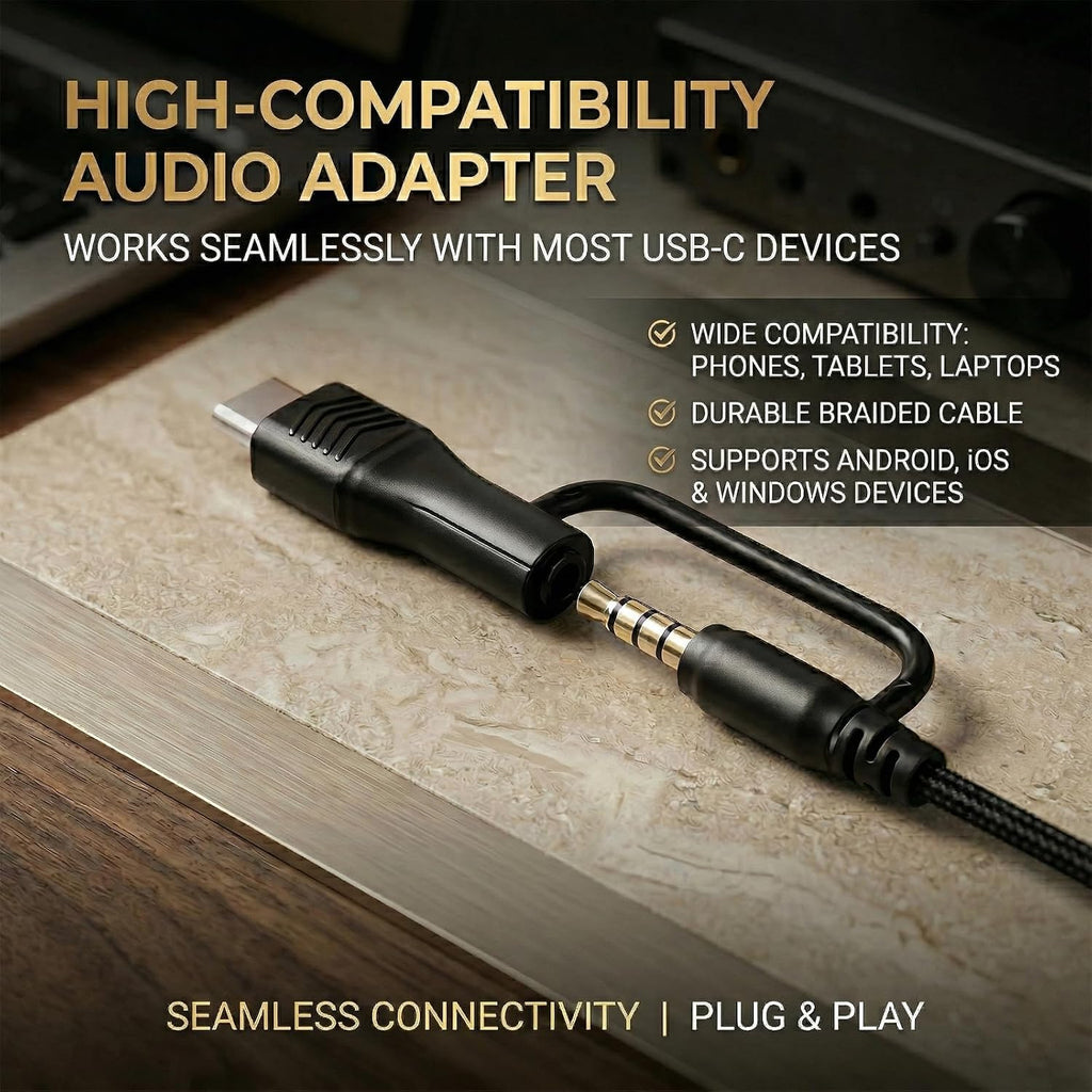 Wired Over Ear Headphones with Mic, USB-C Adapter, Black | USB-C adapter included, 3.5mm connection, comfortable ear