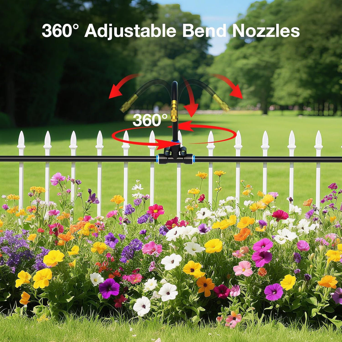 1/4" 100Ft Drip Irrigation System for Garden with 16pcs 360°Adjustable Brass Nozzles & Bendable Rod,Upgraded Watering