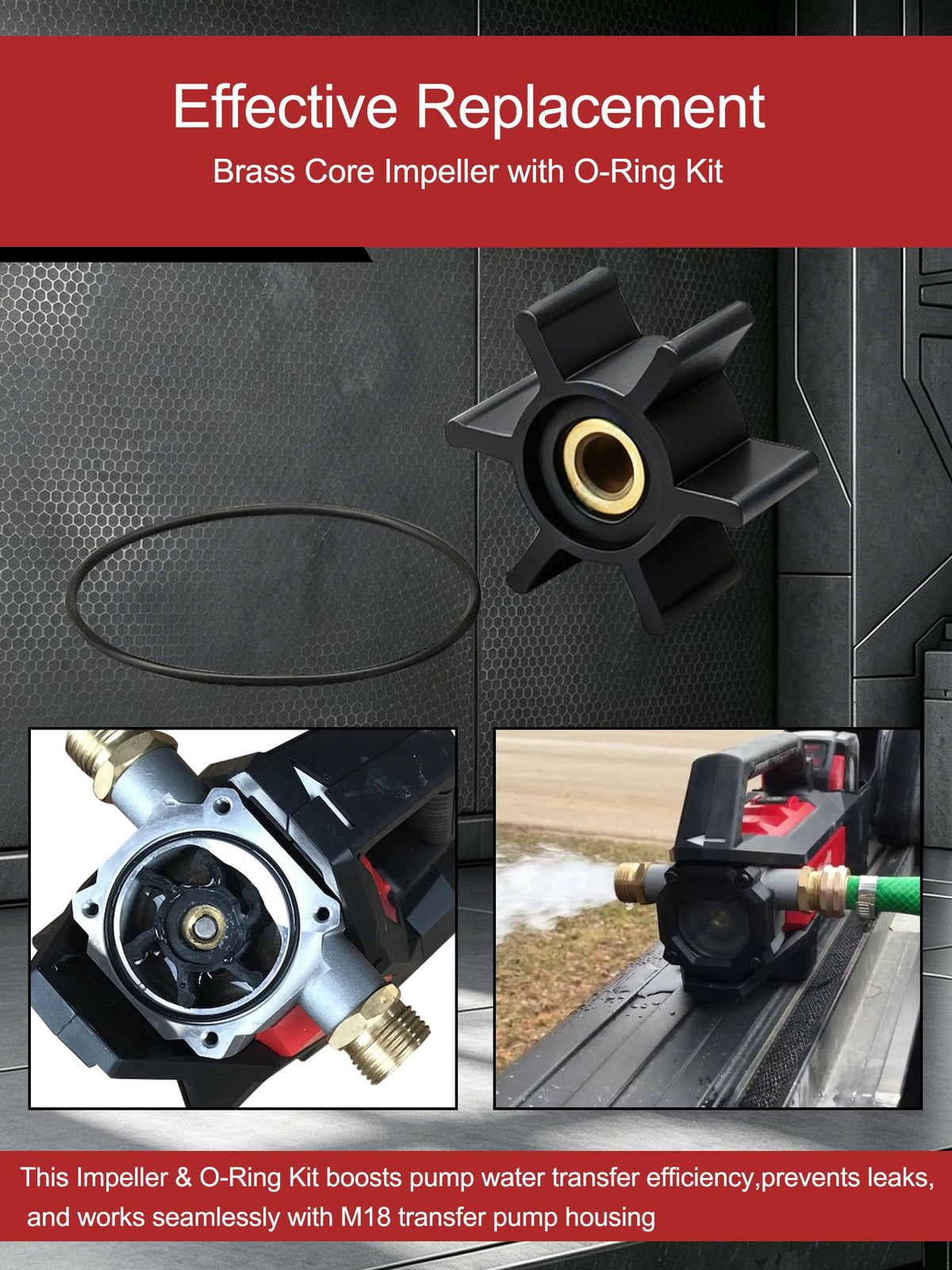 Brass Core Impeller with O-Ring Kit Fit for Milwaukee M18 Transfer Pumps