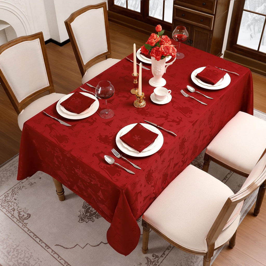 Christmas Jacquard Rectangle Tablecloth, 60 x 84 Inch, Red
