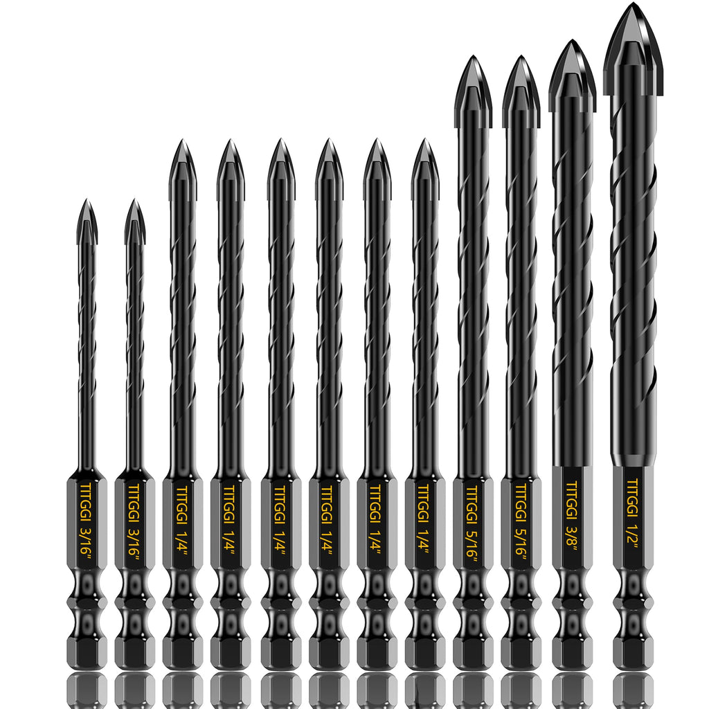 12Pcs Cross-Tip Masonry Drill Bit Set & Concrete Drill Bit Set, 3/16"-1/2"