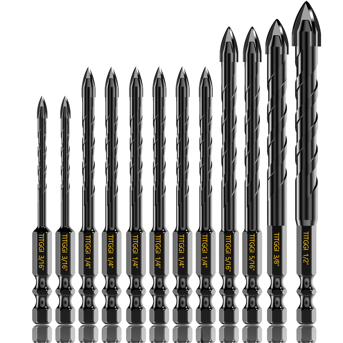 12Pcs Cross-Tip Masonry Drill Bit Set & Concrete Drill Bit Set, 3/16"-1/2"