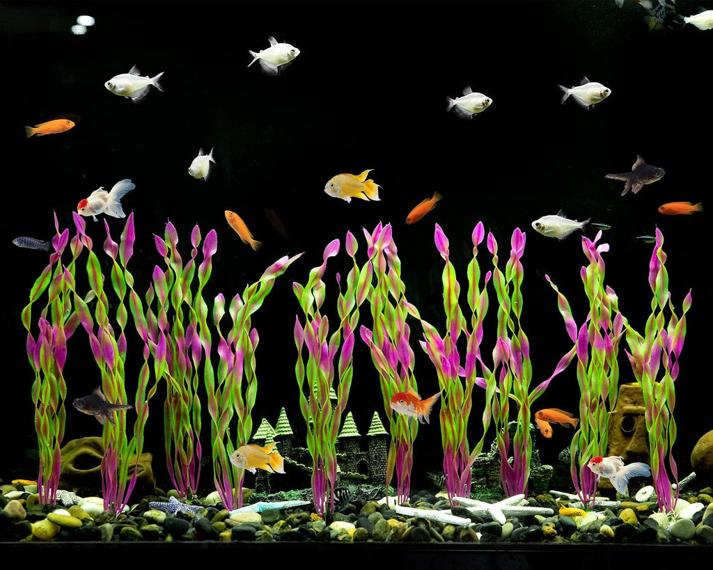 Artificial Seaweed Water Plants for Aquarium, Plastic Fish Tank Plant Decorations 10 PCS (12 Inches Tall, Wine Red)