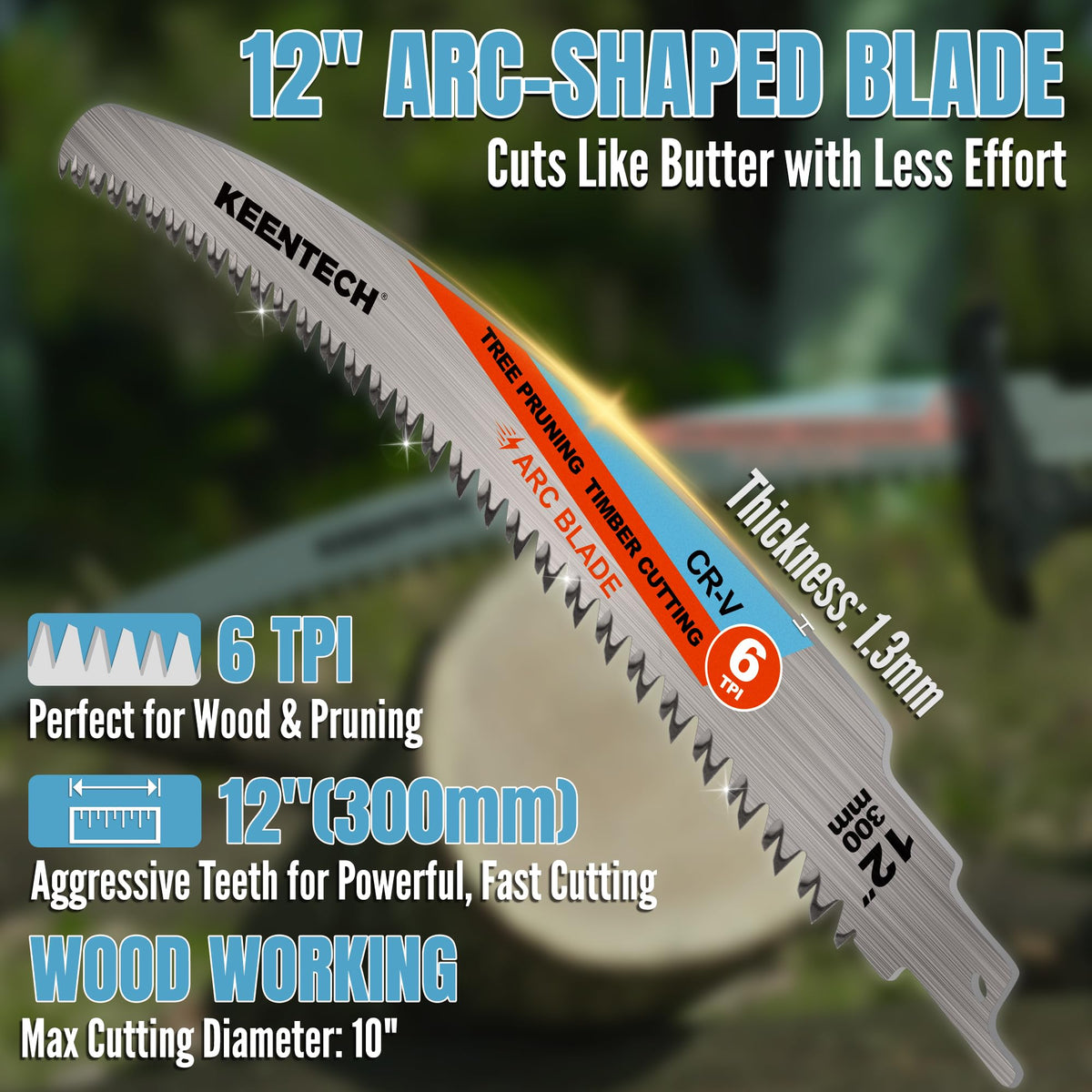 KEENTECH 12" Arc-Shaped Reciprocating Saw Blades, Fast Wood & Tree Pruning