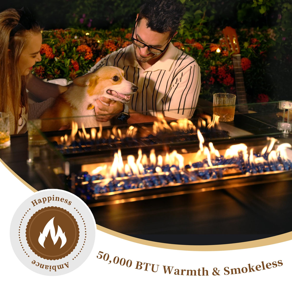 60" Outdoor Propane Fire Pit Table, 50,000 BTU Gas Fire Table