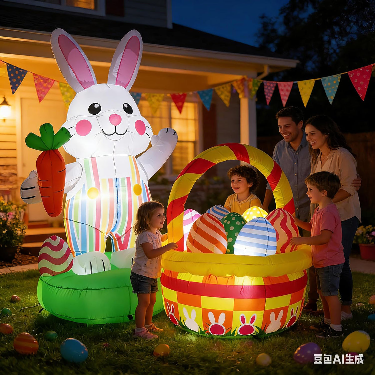 Easter Inflatables Outdoor Decorations - 5 FT Colorful Easter Basket with Eggs Yard Blow Up, LED Lighted Lawn Decor
