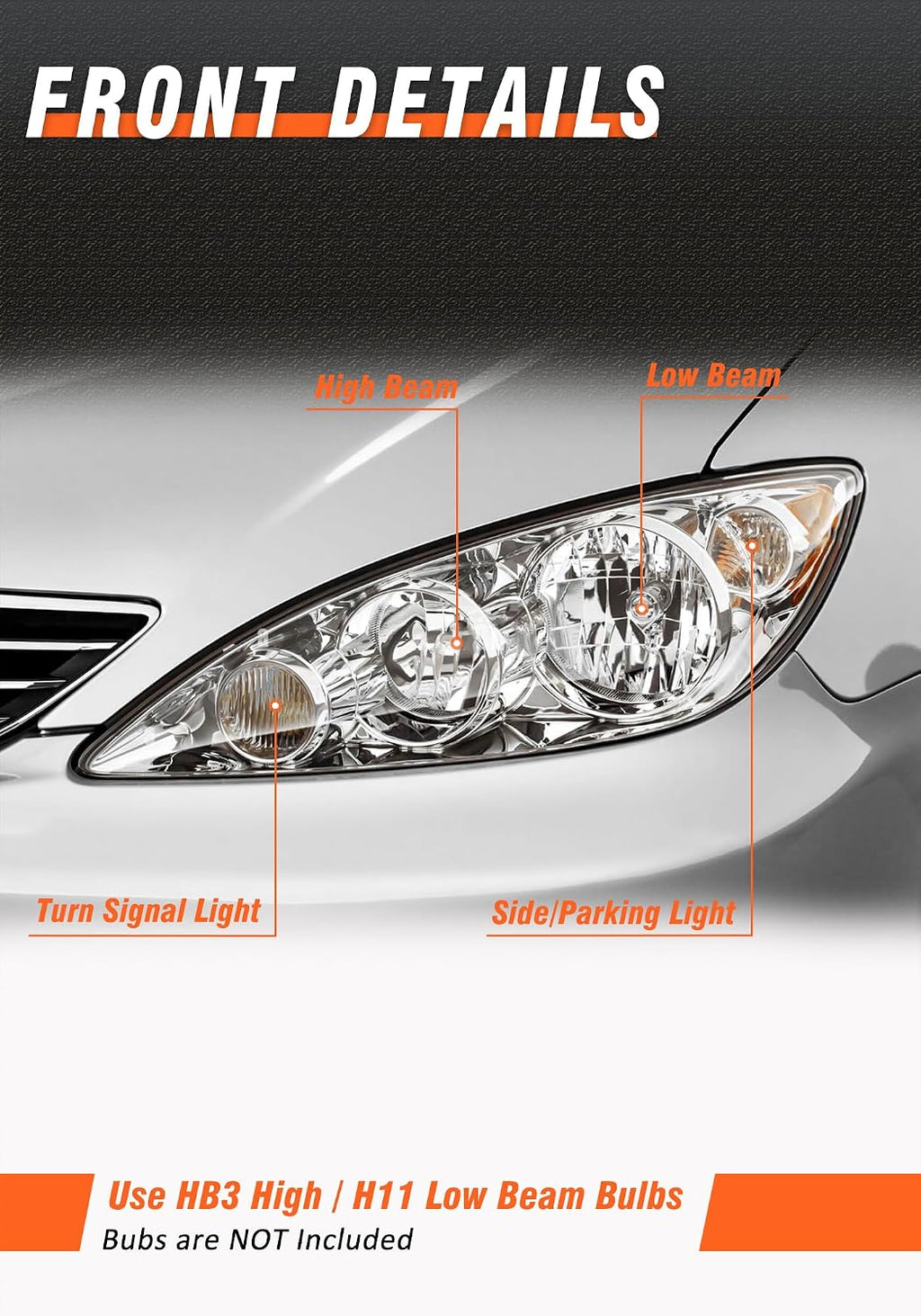 for 2005-2006 Toyota Camry Headlights Assembly Chrome Pair