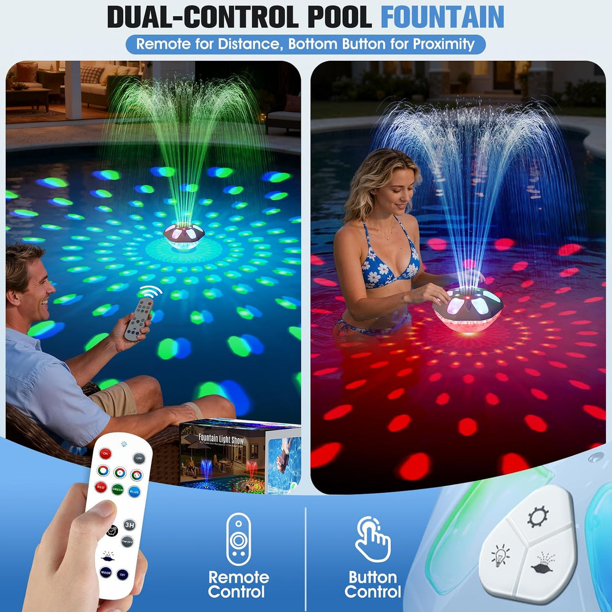 Pool Fountain with Remote,9000mAh Large Floating Pool Fountains with Lights | Above Ground Pool Water Fountain with