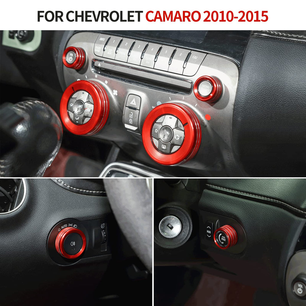 CheroCar Center Console Knobs Cover Headlight Switch Knob Trim for Chevrolet Camaro 2010-2015 (Red)