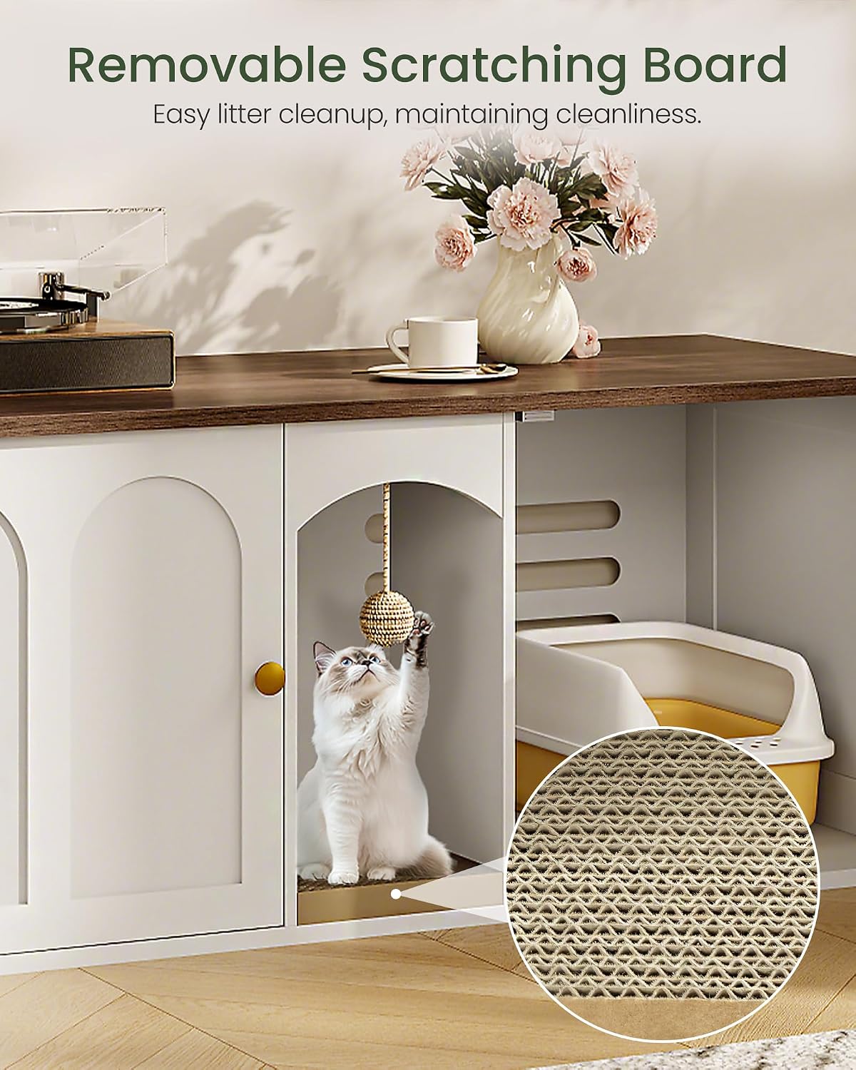 47.2'' Cat Litter Box Enclosure for 2 Cats with Scratch Pad