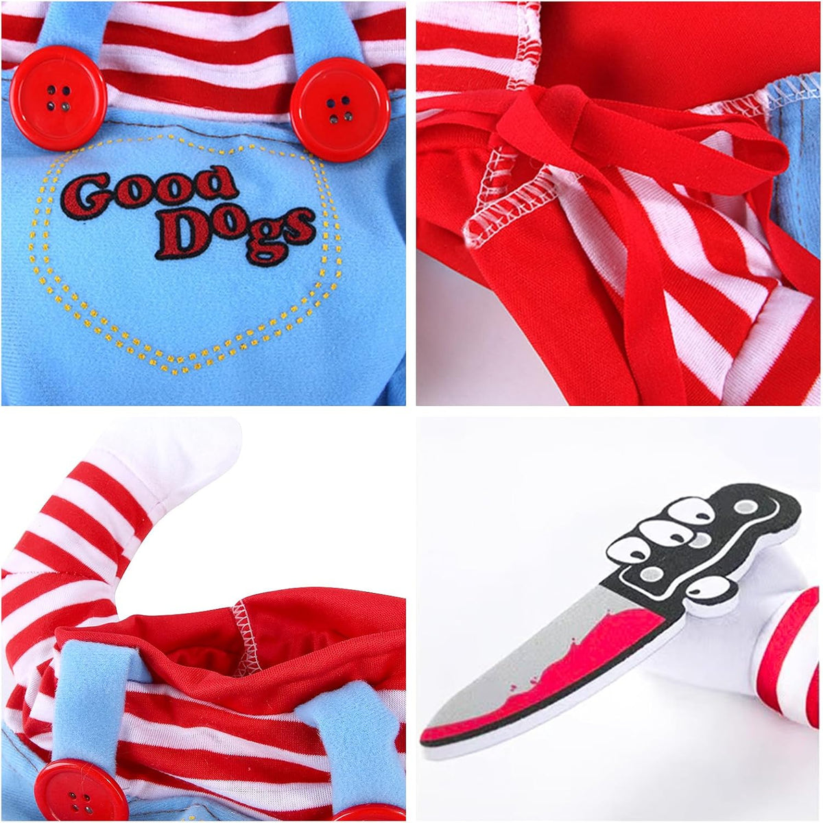 Dog Halloween Costume, Funny Chucky Dog Costume with Pet Wig