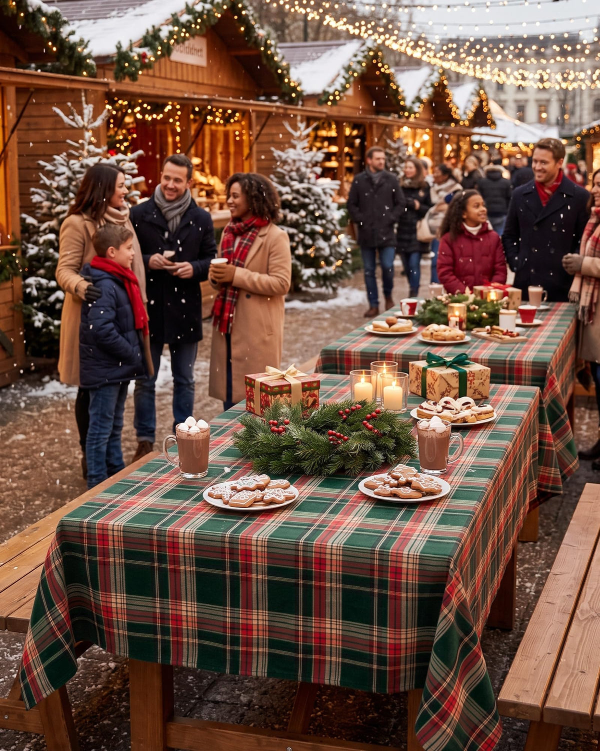 Christmas Tablecloth Rectangular, Tartan Plaid, 60x84 Inch