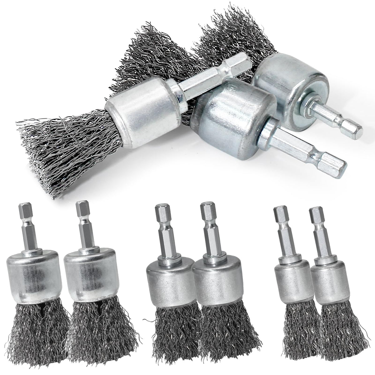 Opfiue 9 PCS 1/4" Hex Shank Wire Brush Wheel for Drill, 0.8" 1" 1.2" Sizes