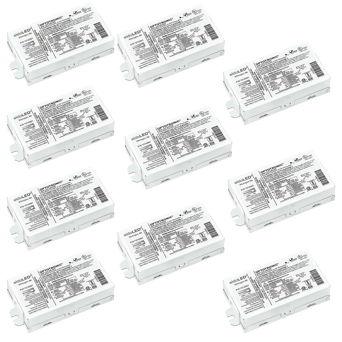 Pack of 10 - eldoLED *2743W1 OPTOTRONIC Programmable Compact 40 Watts Constant Current LED Driver, 0-10V Dimmable OTi40W/120-277/1A4 DIM-1 - Replacement/Compatible with Osram 57351