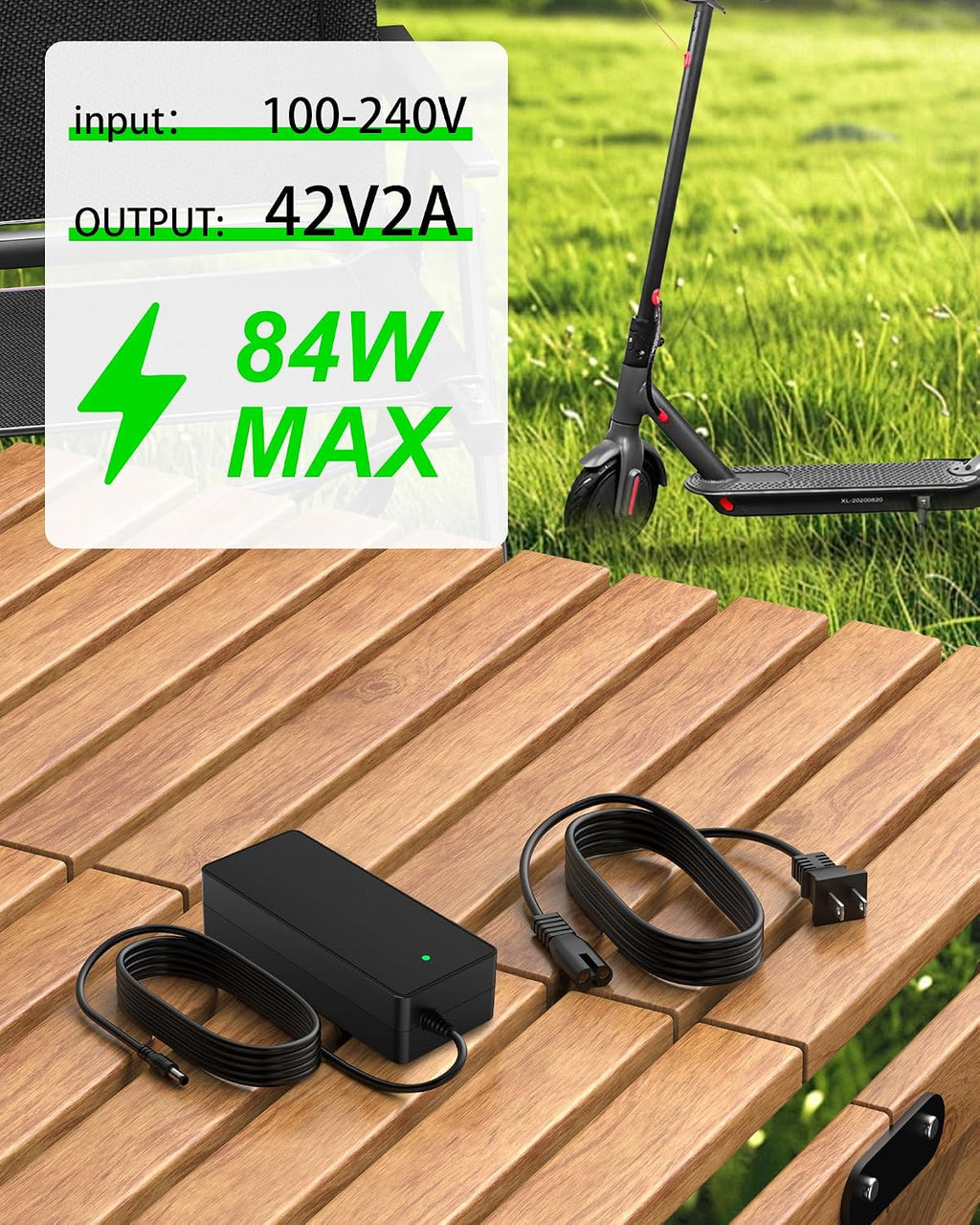 VHBW 42V 2A Charger for Hover-1 Alpha Journey Jive Highlander Scooters