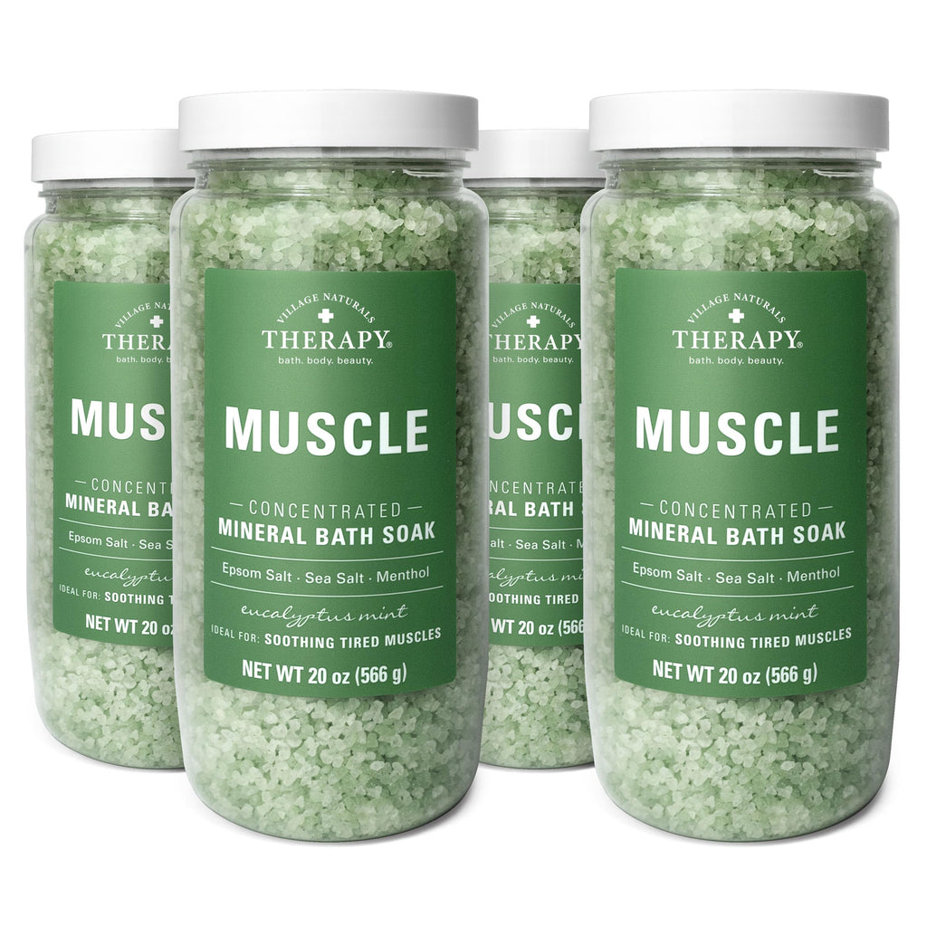 Muscle Concentrated Mineral Bath Soak, Eucalyptus Mint Scent, 20 oz, Pack of 4