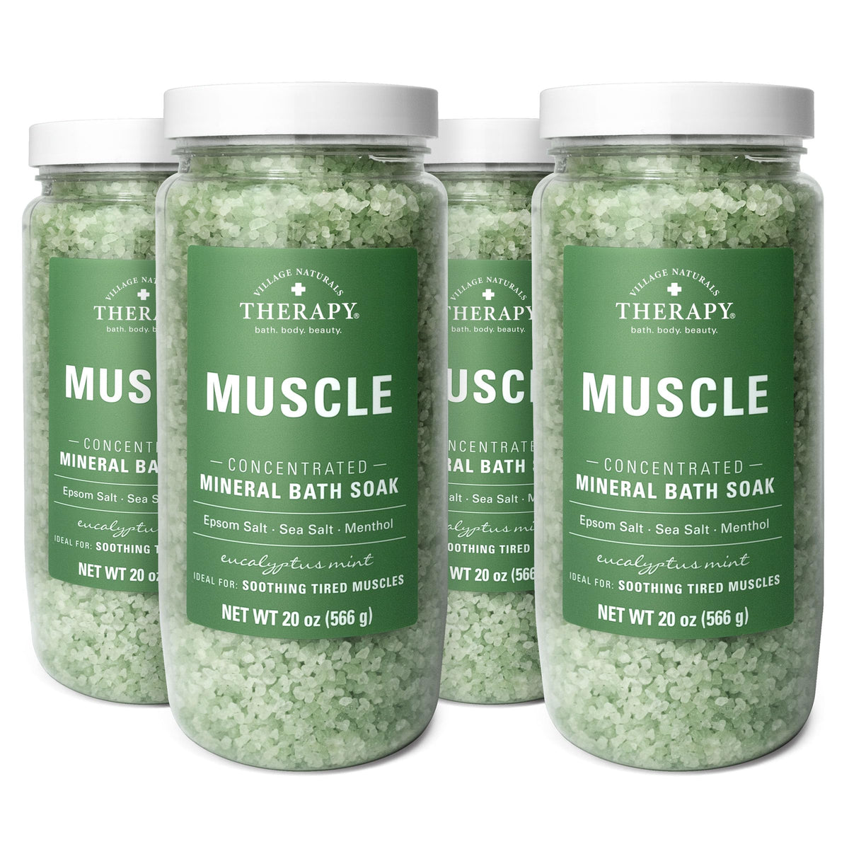 Muscle Concentrated Mineral Bath Soak, Eucalyptus Mint Scent, 20 oz, Pack of 4
