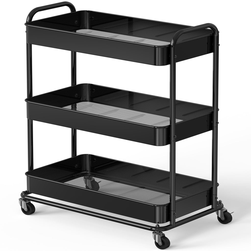 26" Extra-Wide 3-Tier Heavy Duty Metal Utility Cart, Black