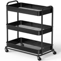 26" Extra-Wide 3-Tier Heavy Duty Metal Utility Cart, Black