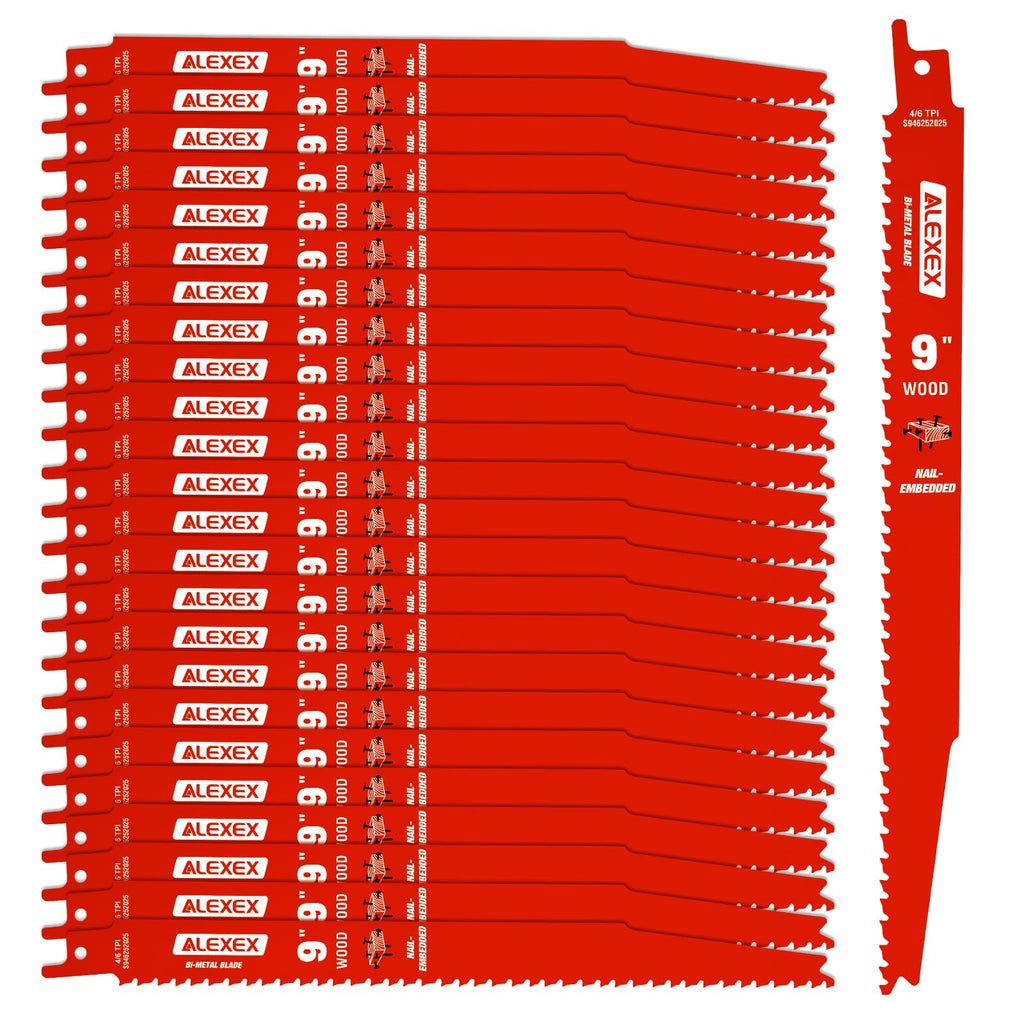 25 Pack 9 Inch 4/6 TPI Reciprocating Saw Blades for Wood and Nail-Embedded Wood Cutting, Bi-Metal Sawzall Blades for Cutting Nail and PVC Pallets etc, for Diablo Sawzall Blades DS0912BW25