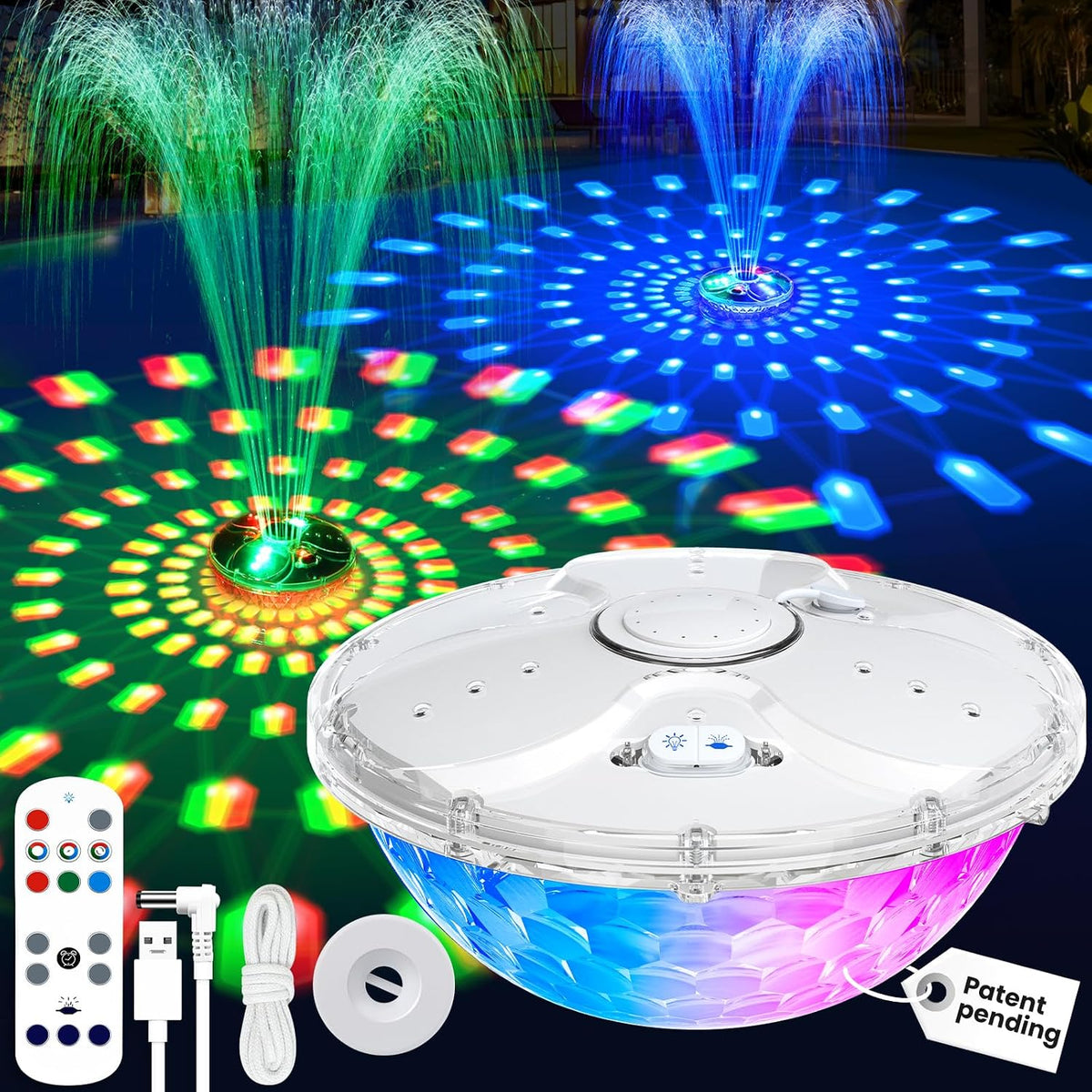 Floating Pool Fountain with Remote,8000mAh Pool Water Fountain Pump-White | Remote&Button Dual Control,4.3FT Max