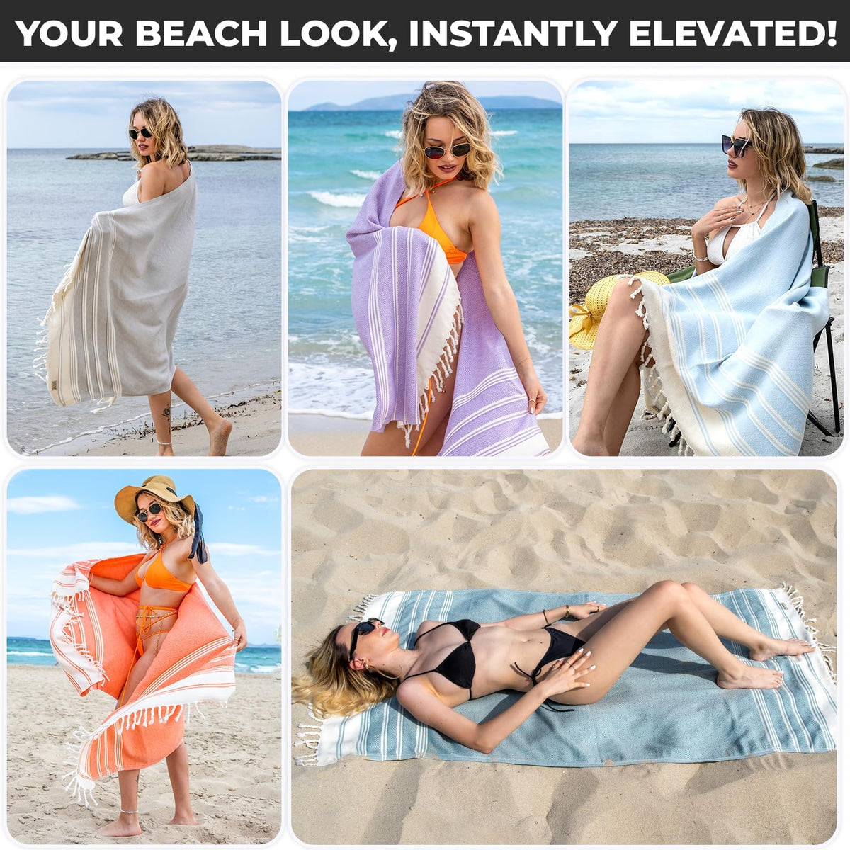 Oeko-TEX Certified Ultra Soft Turkish Cotton Beach Towel - Extra Large, Thin, Lightweight, Sand-Free, Quick-Dry