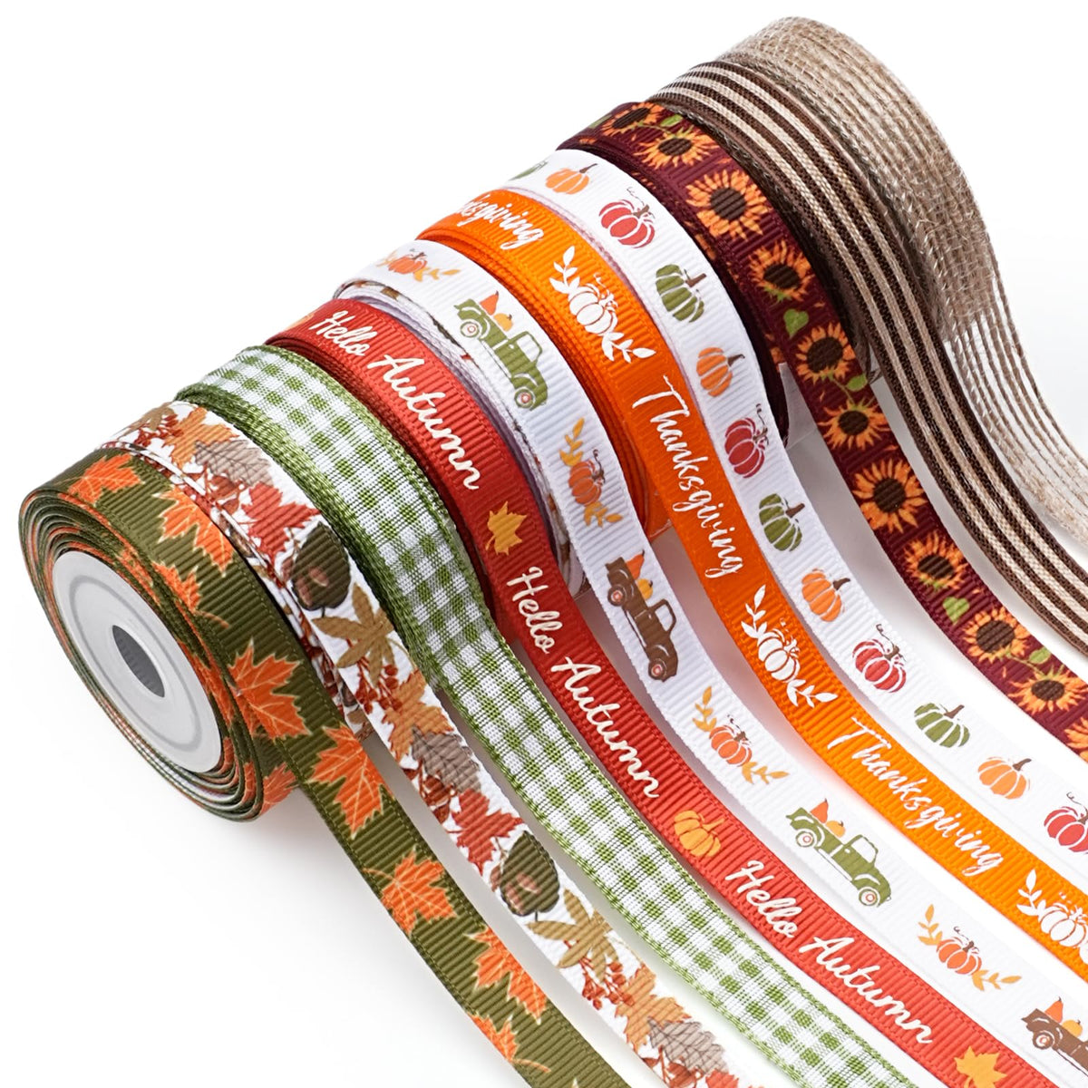 Fall Ribbon for Crafts 3/8" x 50 Yards Autumn Thanksgiving Ribbon