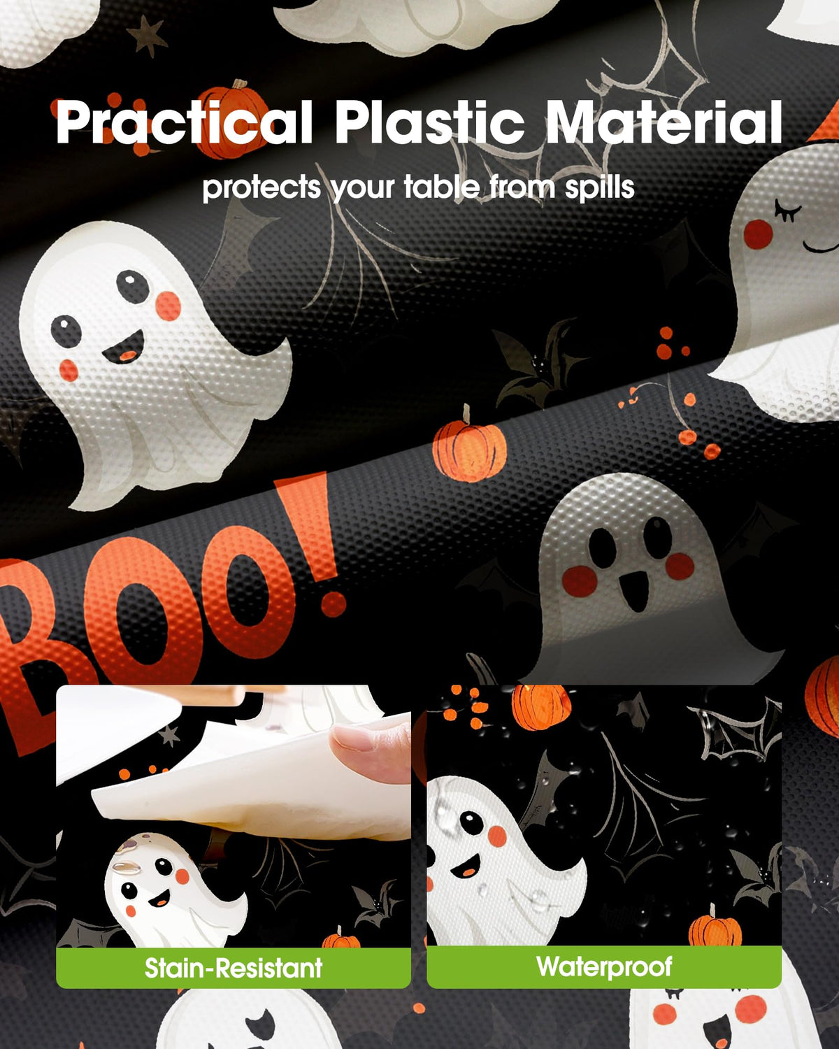 Plastic Table Cloth Disposable 54x108 Inch 10 Pack Halloween Black