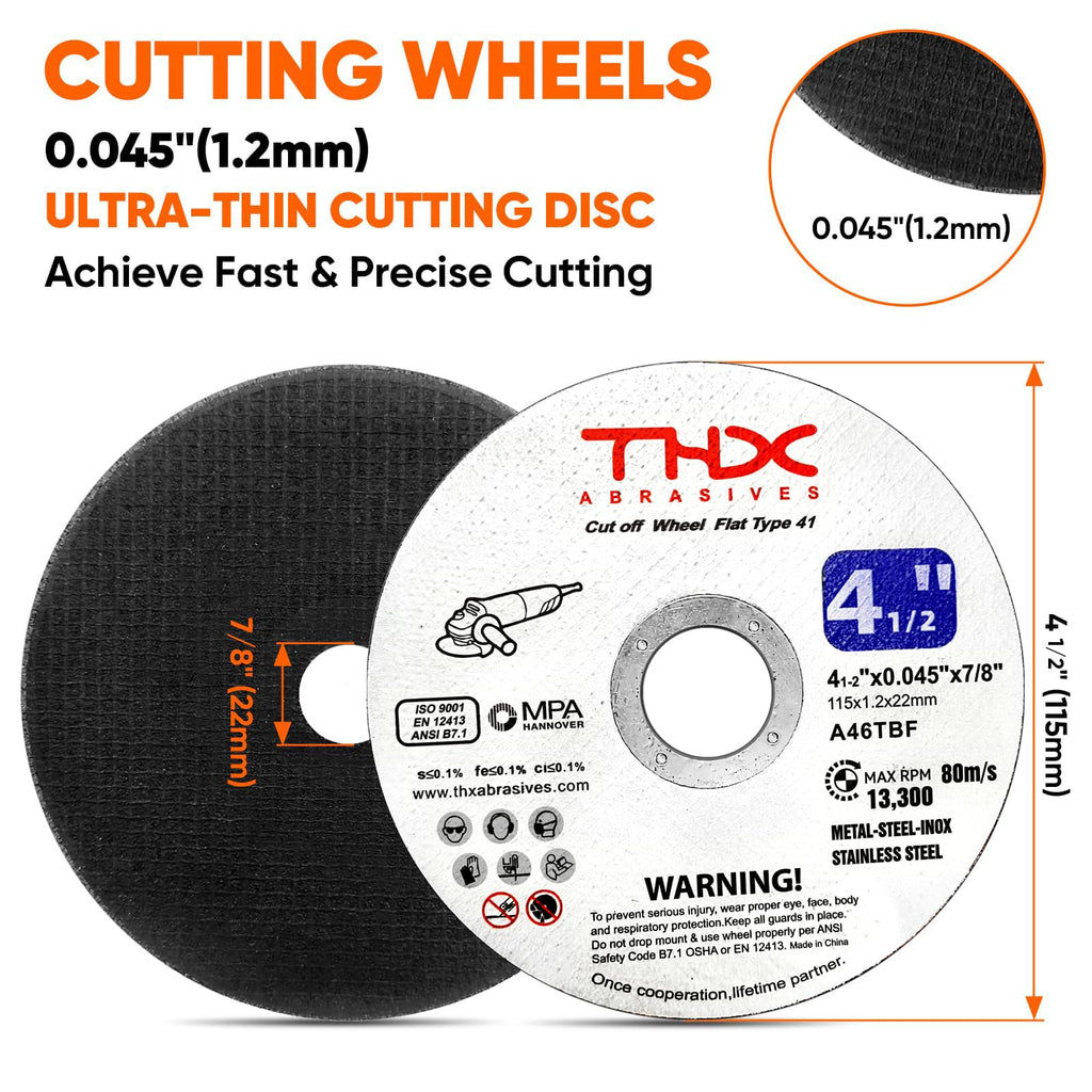 THX Cut Off Wheel 4 1/2 Inch, Long-Lasting Thin Cutting Wheel,12 Pack