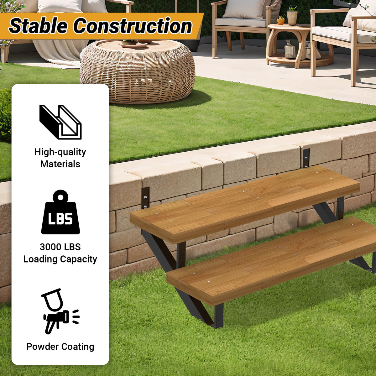 Steel Stair Step Riser-2 Pack, 2 Step Stair Stringers for Deck