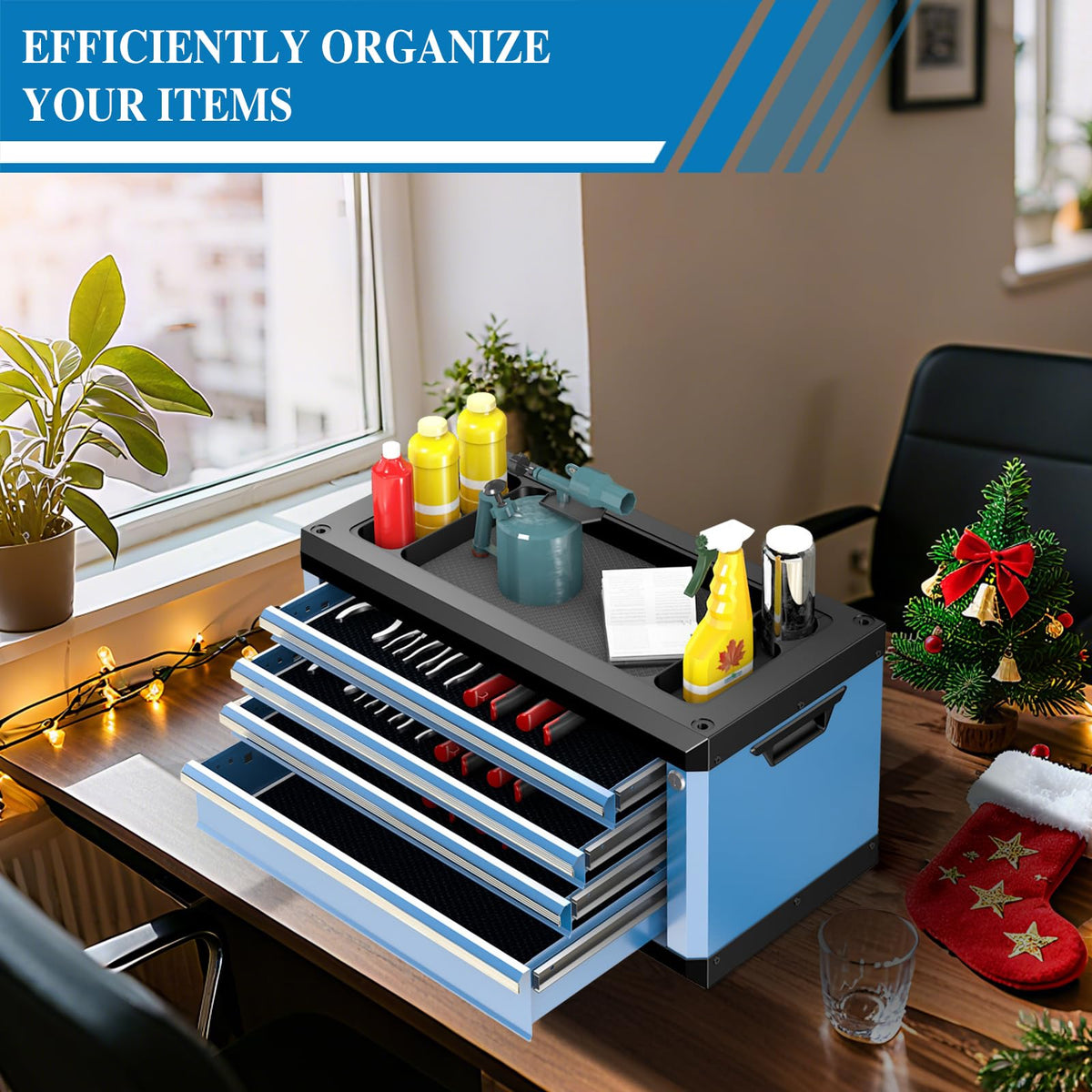 Portable 4-Drawer Tool Chest with Lock & Keys,Tool Box with Handle