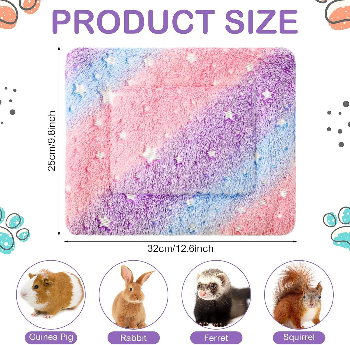 4 Pcs Waterproof Guinea Pig Bedding Mat, Colorful Star, 13 x 10