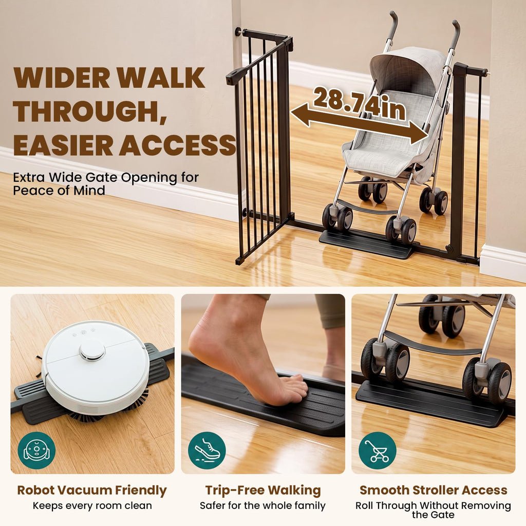 36-58" Wide x 36" Extra-Tall & Extra-Wide Adjustable Hardware/Pressure-Mounted Pet & Child Safety Gate with Dual-Lock Walk-Through Swing Door for Stairs, Hallways & Wide Doorways — Black