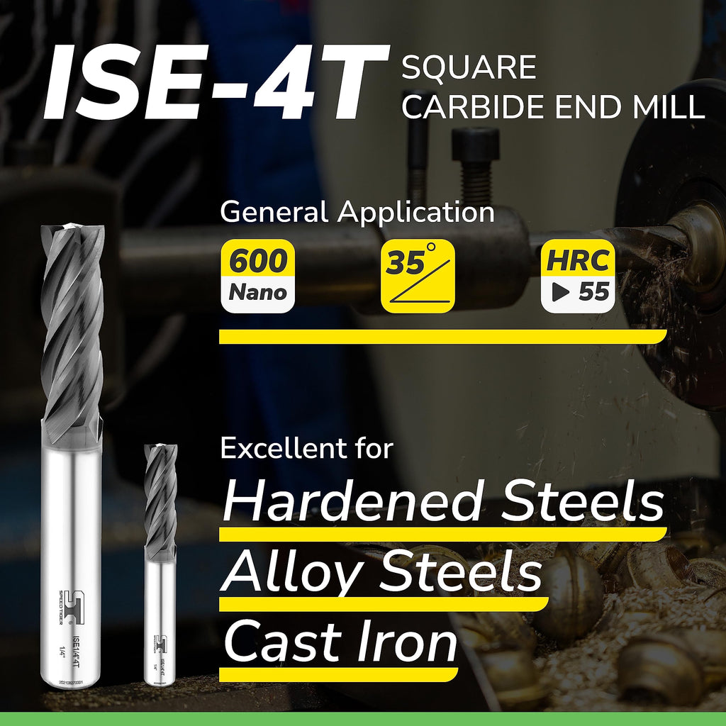 SPEED TIGER Micrograin Carbide Square End Mill - 4 Flute - ISE5/16 4T (1 Piece, 5/16") - for Milling Alloy Steels, Hardened Steel, Metal & More – Mill Bits Sets for DIYers & Professionals