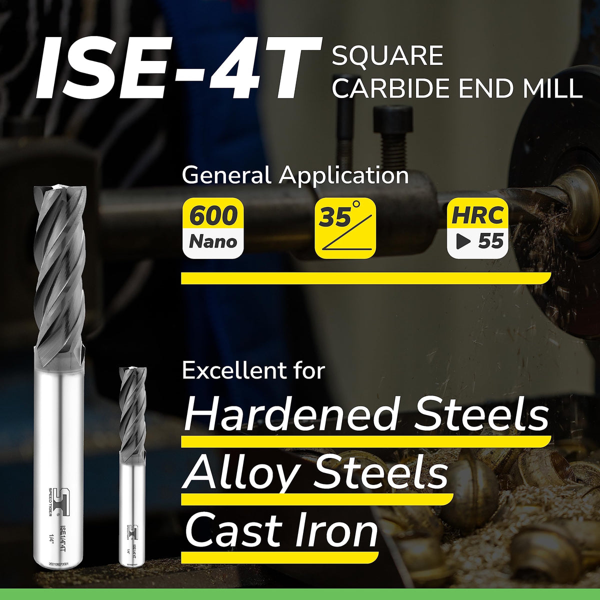 SPEED TIGER Micrograin Carbide Square End Mill - 4 Flute - ISE5/16 4T (1 Piece, 5/16") - for Milling Alloy Steels, Hardened Steel, Metal & More – Mill Bits Sets for DIYers & Professionals