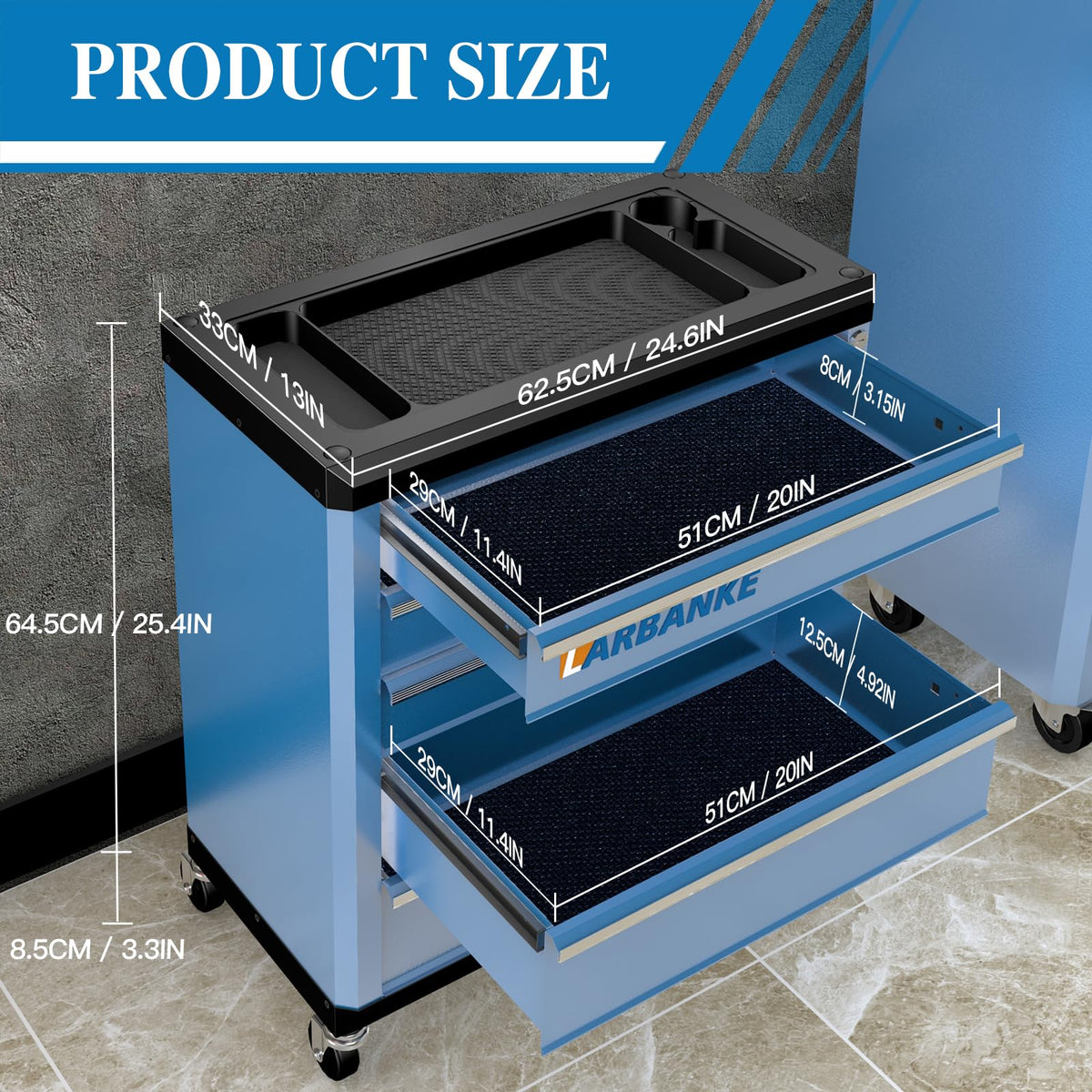 5-Drawer Rolling Tool Chest with Wheels,Lock&Key,Blue Tool Cabinet