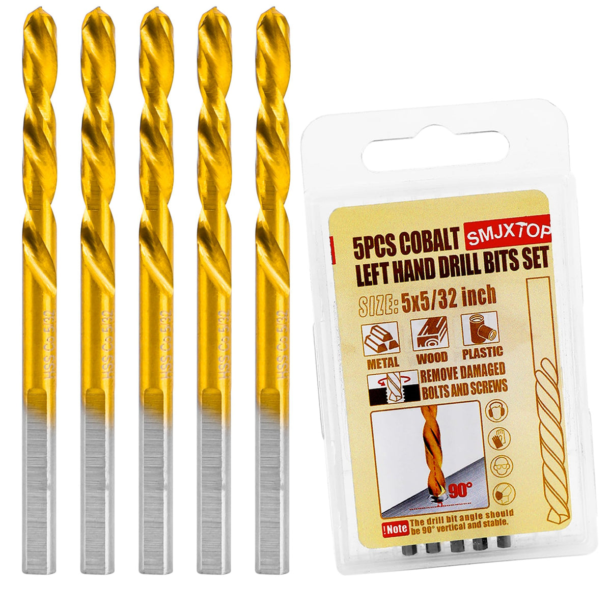 5PCS 5/32" M35 Cobalt Left Hand Drill Bits Set