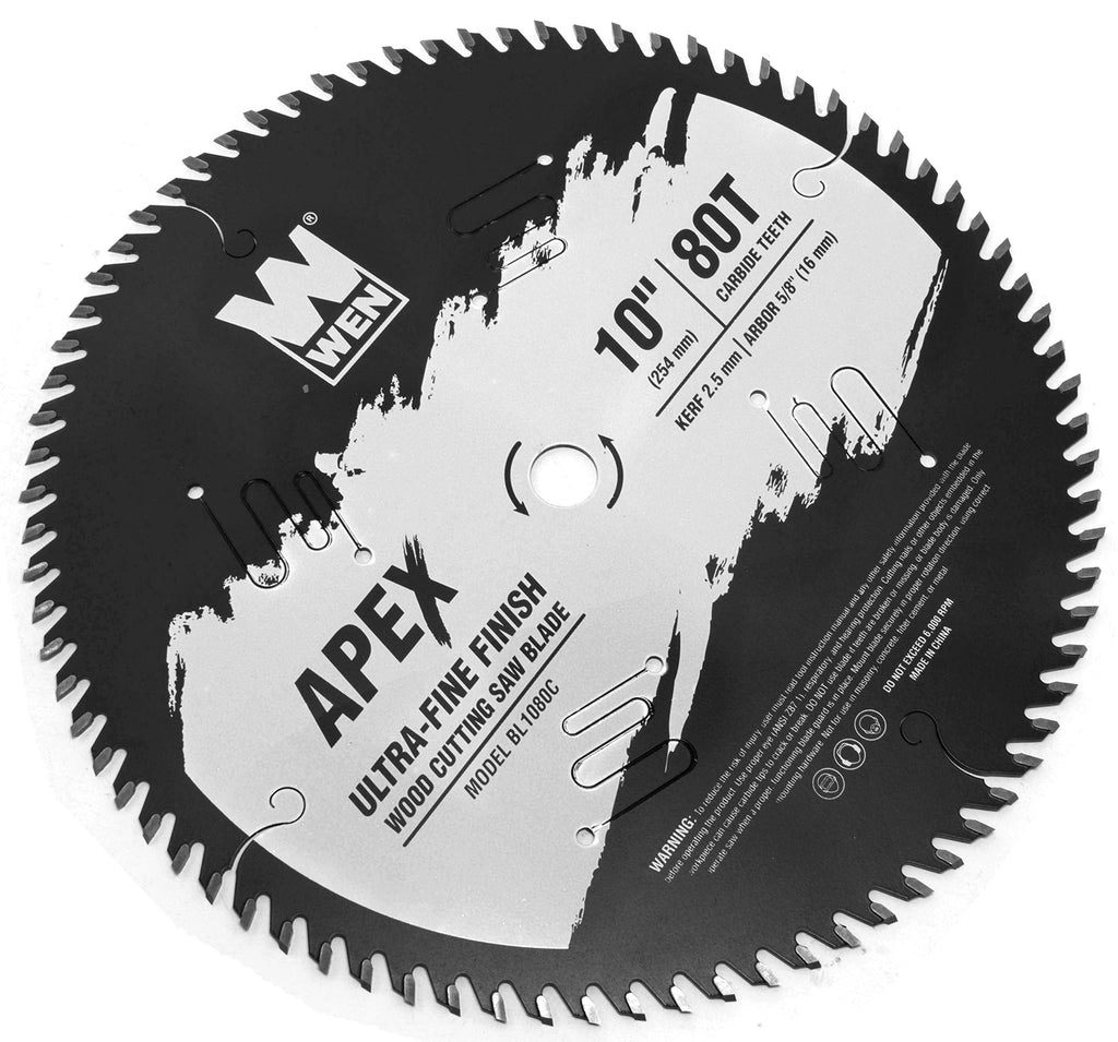 WEN BL1080C Apex 10-Inch 80-Tooth Carbide-Tipped Ultra-Fine-Finish Industrial-Grade Woodworking Saw Blade with Cool-Cut Coating, Black