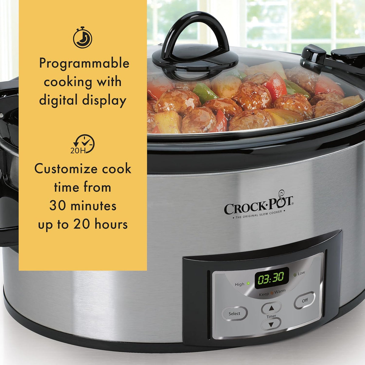 6 Quart Cook & Carry Programmable Slow Cooker with Digital Timer Stainless Steel (CPSCVC60LL-S) pack of 1