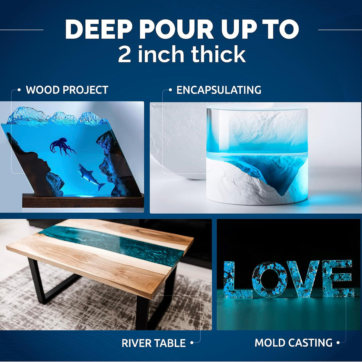Deep Pour Epoxy Resin Kit. 2” Pours, Crystal Clear - 3 Gallon | Bubble Free, UV Resistant & Food Safe Casting Resin