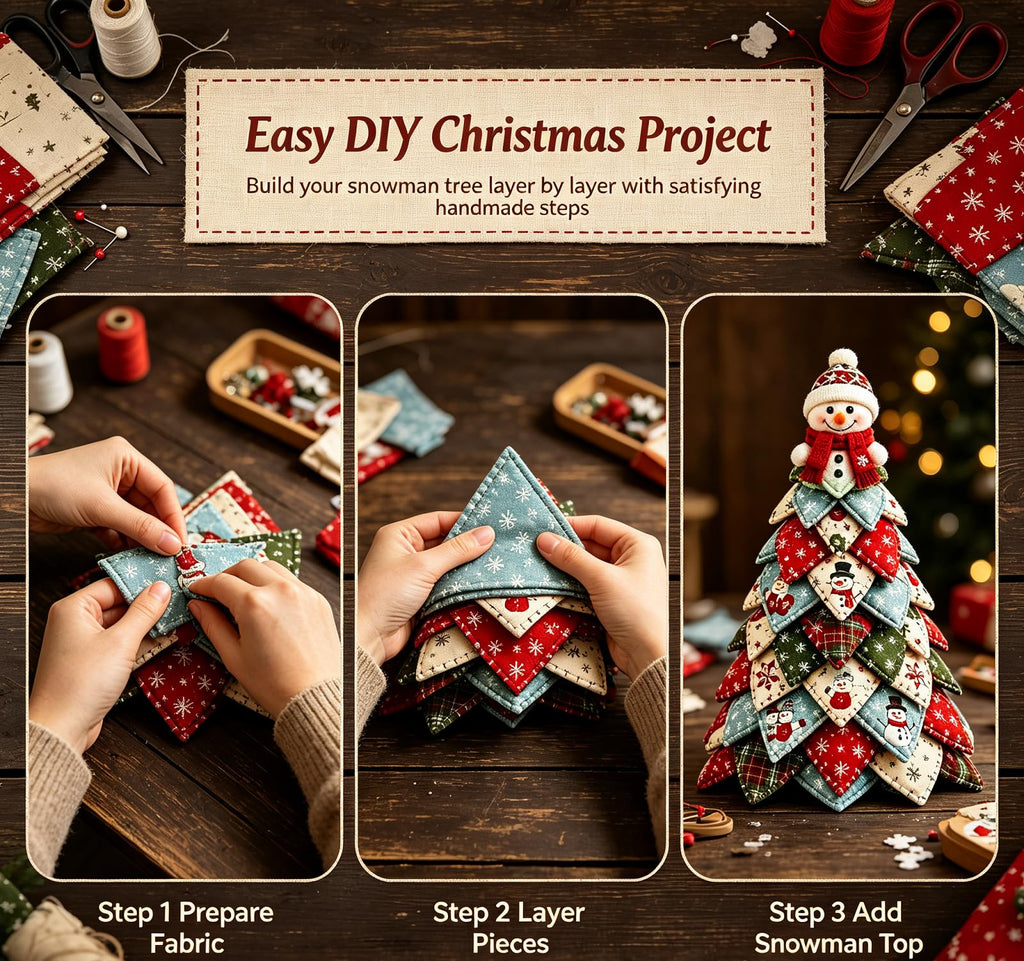 DIY Quilted Snowman Christmas Tree Sewing Kit, Patchwork Fabric Craft Set