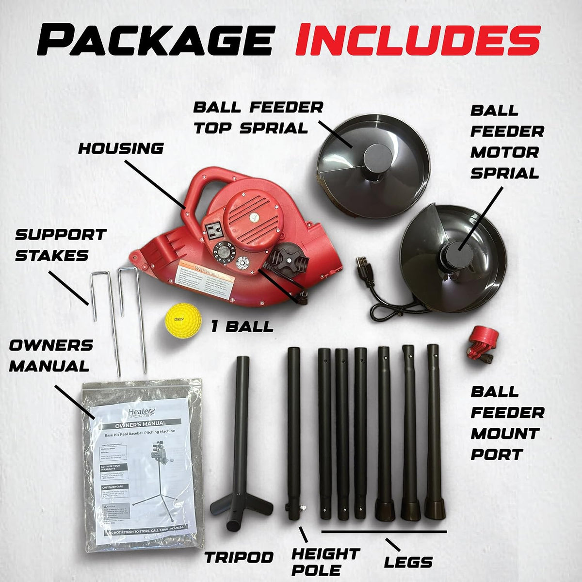 Sports Base Hit Adjustable Real Baseball Pitching Machine – 45 MPH Pitching Speed, Includes Automatic Ball Feeder |