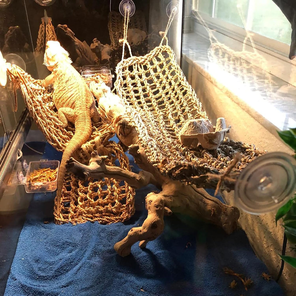 Bearded Dragon Tank Hammock,Natural Seagrass Reptile Lounger Hammocks Decor Flexible Leaves Jungle Climber Vines