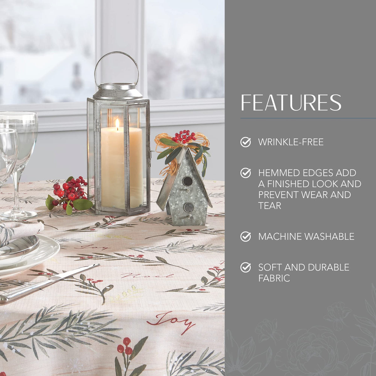 Holiday Tree Trimmings Tablecloth, Multicolor - 70" W x 70" L Round