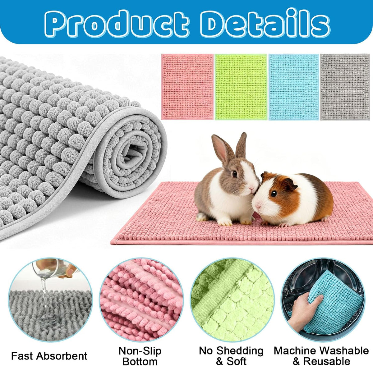 Guinea Pig Cage Liner, 8 Pcs, 16x12 Inch, 4 Colors