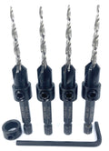 FTG USA 4 Pc #6 (9/64") Tapered Countersink Drill Bit Set with 1 Stop