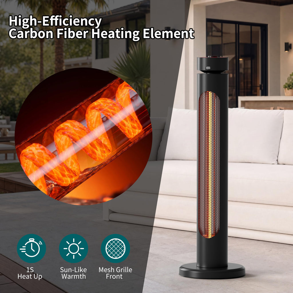 1500W Electric Patio Heater for Outdoor Use, Infrared Heater with 8 Heat Levels, 60° Oscillation, Remote Control