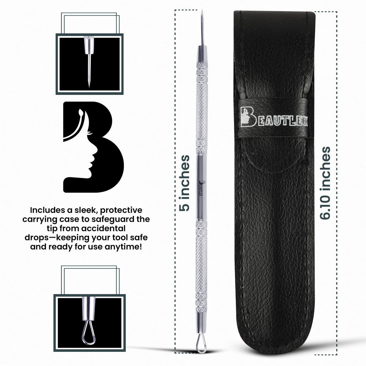 Blackhead Remover Tool and Comedone Extractor Tool. Double Ended Loop & Sharp Pimple Extractor. Stainless Steel